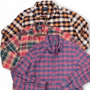 Lot of 3 J.Crew Men's Flannel Button-Down Shirts, Plaid & Buffalo Check, Size M